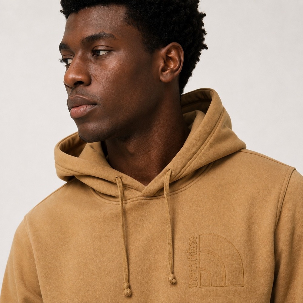 The North Face Tan Embossed Logo Fleece Hoodie Men's M Gorpcore 90s